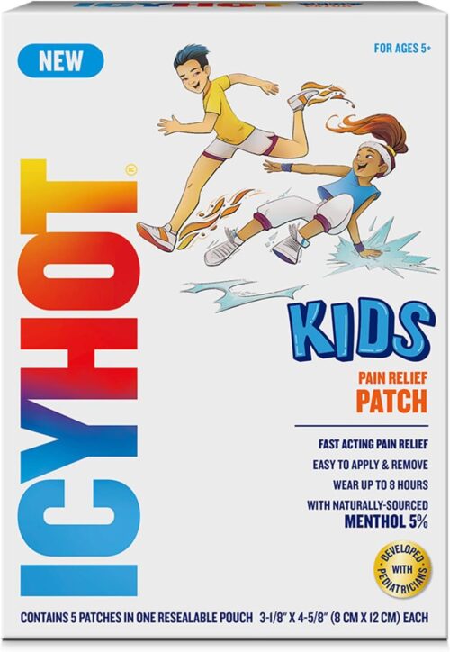 Icy Hot Kids Pain Relief Patches with Naturally-Sourced Menthol 5%, Developed with Pediatricians, 5 Ct.