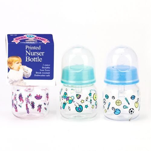 BABY KING Preemie 2oz. Bottle, 3 Pack, Assorted Styles and Colors, Vented, Clear, Plastic, Newborn, Infant