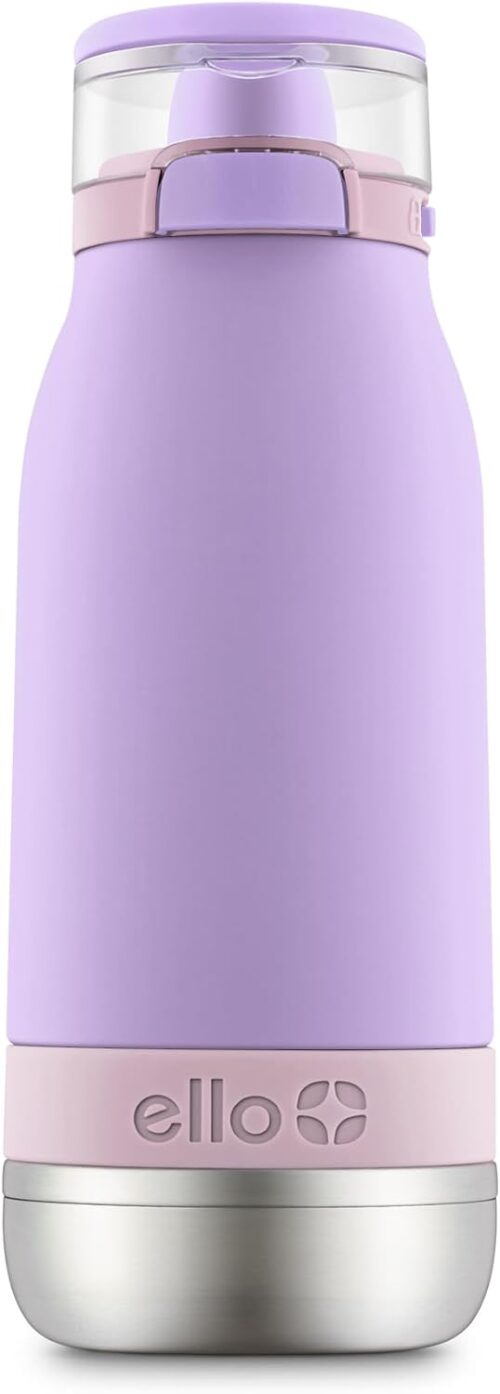 Ello Emma 14oz Vacuum Insulated Stainless Steel Kids Water Bottle with Straw and Built-in Carrying Handle and Leak-Proof Locking Lid for School Backpack, Lunchbox and Outdoor Sports