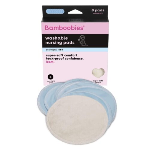 Bamboobies Overnight Nursing Pads, Ultra-Soft Velour, Reusable and Washable for Nightly Use, Leak-Proof Pads for Breastfeeding, 8 Pads