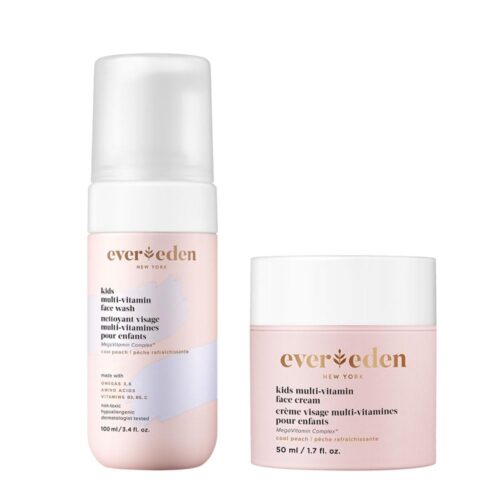 Evereden Kids Happy Face Duo (Cool Peach) – Multi-Vitamin Kids Face Wash & Cream Set – Clean, Vegan Skin Care for 3+ – Moisturizing, Nourishing, Protective