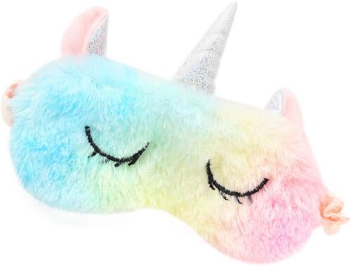 Cute Animal Sleeping Sleep Mask Soft Plush Blindfold Cute Rabbit Panda Koala Eye Cover Eyeshade for Kids Teens Girls Women (Unicorn Rainbow)