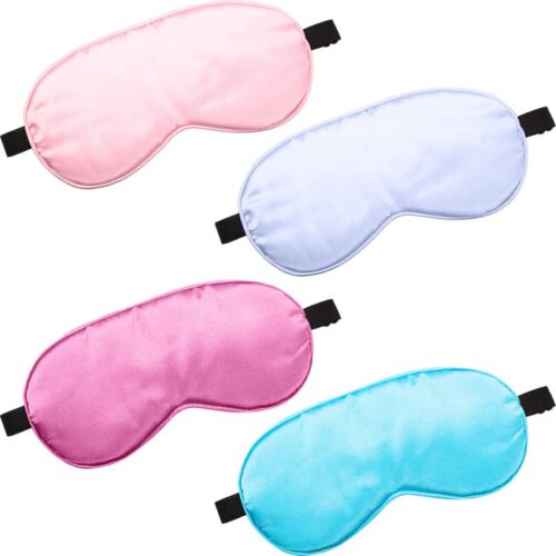 4 Silk Sleep Mask Smooth Soft Eye Mask with Adjustable Shoulder Strap Sleep Shading Travel Relaxation (Purple, Pink, Sky Blue, Taro Color)