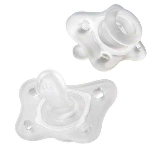 Chicco PhysioForma 100% Soft Silicone Mini One Piece Pacifier for Babies Aged 0-2 Months | BPA & Latex Free | Reusable Sterilizing Case | Clear, 2pk