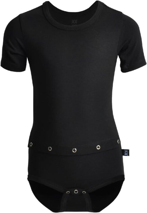 New York Shortsleeve Bodysuit With Feeding Tube For Kids | Black | Adaptive Clothing For Children With Special Needs