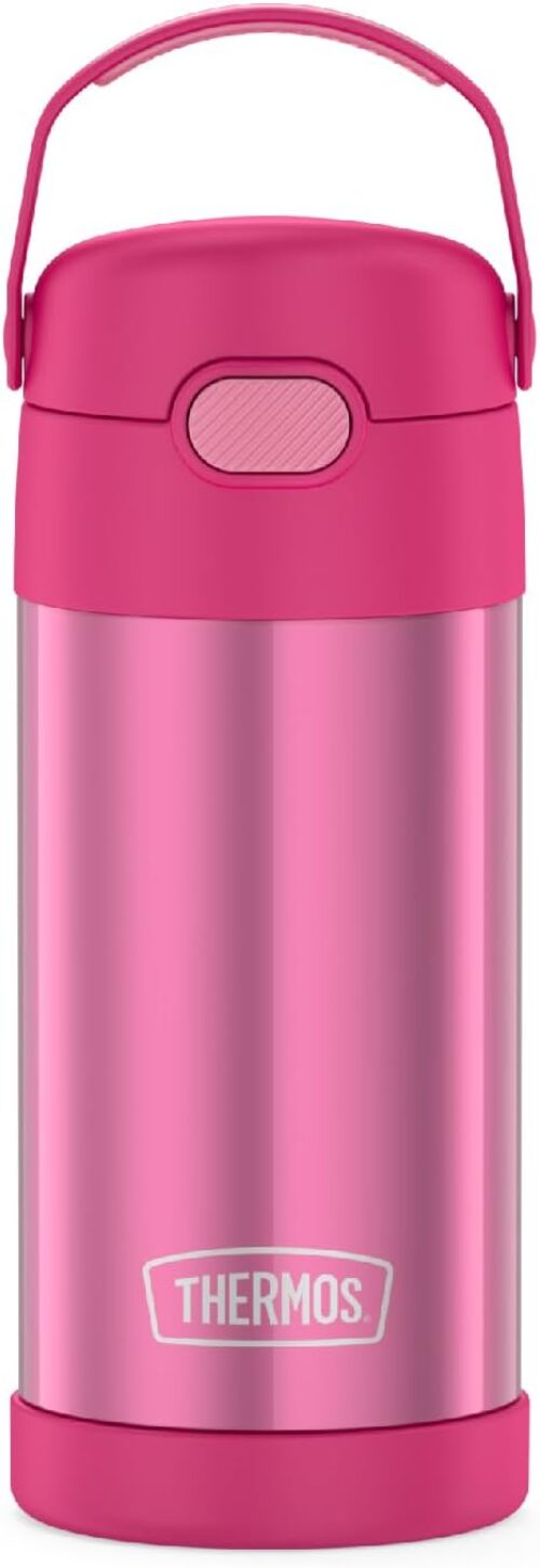 THERMOS FUNTAINER Water Bottle with Straw – 12 Ounce – Kids Stainless Steel Vacuum Insulated Water Bottle with Lid, Pink