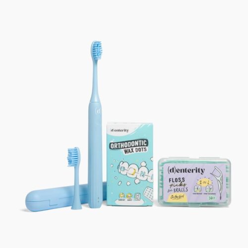 Braces Essentials Bundle Cleaning Kit for Teeth, Portable Orthodontic Toothbrush Kit Oral Care Dental Travel Kit – Sonic Toothbrush Floss Picks Wax Dots- 3pc Bundle-for Kids & Teens & Young Adults