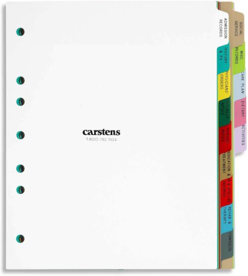 Carstens Heavy Duty Plastic Long-Term Care Divider Set, 14-Tab Type I, Multi-Color, for Side-Opening 3-Ring and 5-Ring Binders