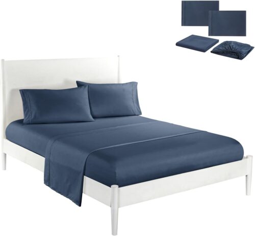 Bed Sheets, Self Cleaning Sheets, Silver Infused, Breathable & Cooling & Comfortable (Grey Blue, Queen, 4 Piece Set)