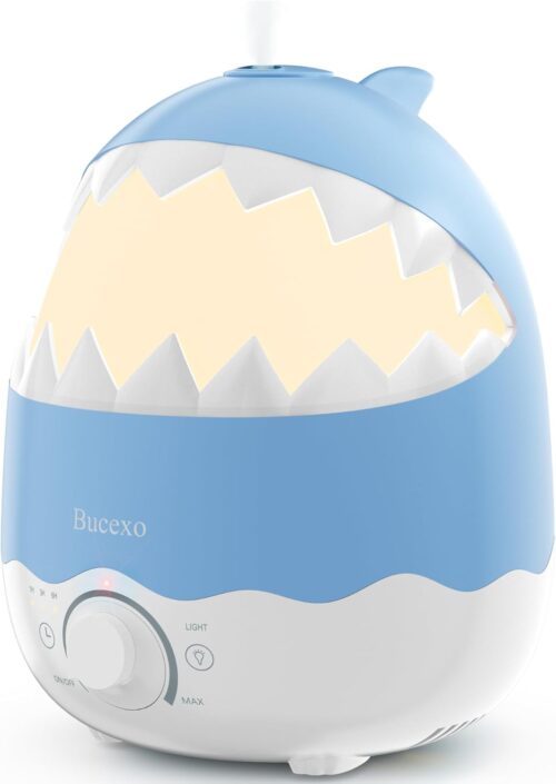 Humidifiers for Baby Bedroom, Cool Mist Humidifier for Kids Nursery, Air Humidifier with Essential Oil Diffuser and Night Light, Timer, BPA Free, 1.6L, Up to 40Hours, Shark, Ideal for baby