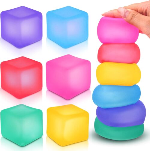Fidget Toy Stress Cube 6 Pack – Squishy Fidget Toys for Relaxation, High Density Gel Filled, Fidgets for Classroom, Sensory Calming Toys for Kids Adults Children Teens