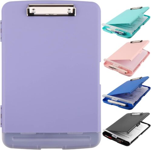 Clipboard with Storage, A4 Binder Nursing Clipboards with Pen Holder, Heavy Duty Storage Clipboard with Low Profile Clip, Clipboard Folder Side-Opening, Smooth Writing Clip Board (Light Purple)