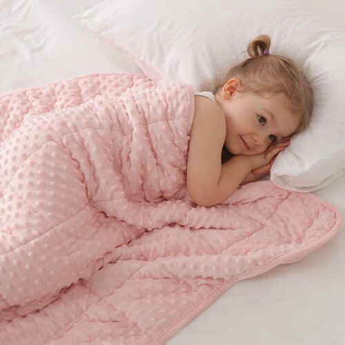 Kids Weighted Blanket Twin 5lbs (36″×48″,Pink) Breathable Soft Minky Weighted Throw Blanket for All Season,Heavy Blanket with Premium Glass Beads