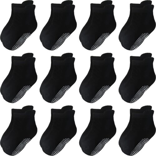 Non Slip Grip Ankle Baby Socks 12 Pack for Toddler Boys and Girls Kids,Infant Cute Cotton Baby Socks