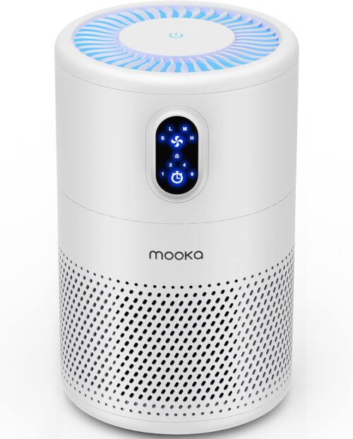MOOKA Air Purifiers for Home Large Room up to 1076 ft², H13 True HEPA Air Filter Cleaner, Odor Eliminator, Remove Smoke Dust Pollen Pet Dander, Night Light(Available for California)