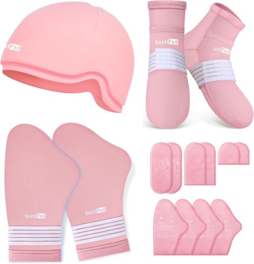 SuzziPad Chemo Care Package for Women & Men, Cooling Gloves and Socks for Neuropathy, Cold Caps for Chemotherapy, Ideal for Discomfort of Head, Hand, Feet, S/M