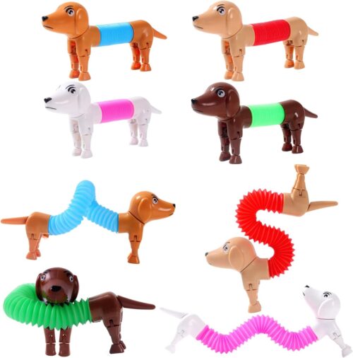 Easter Egg fillers, Dog pop Tubes, Easter Basket Stuffers, Dog fidgets, Stretch Dog Toy, Dog Party Favors,Small Toys,Dog Toys for Kids,Autism Sensory Products（4 Pack Dog）