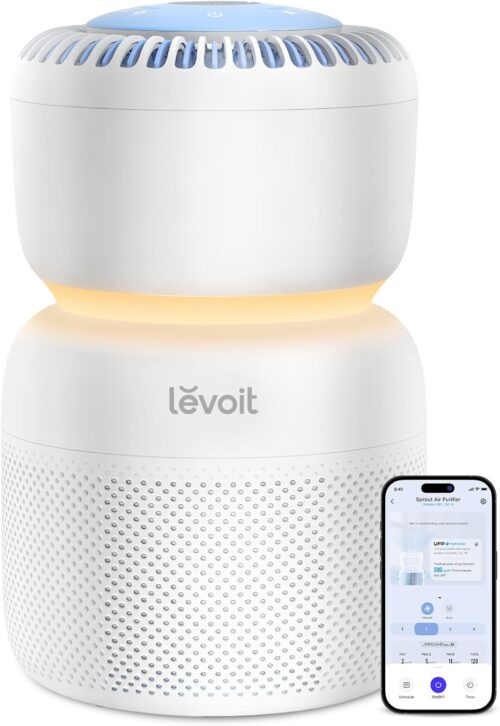 LEVOIT Air Purifier for Baby with White Noise Sound Machine and Blue-Light-Free Night Light in Home Bedroom, HEPA Filter with 5 Air Quality Monitor, Removes Ultrafine Particles, Smart WiFi, Sprout