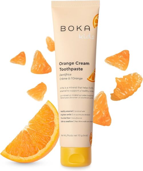 Boka Fluoride Free Toothpaste Nano Hydroxyapatite, Helps Remineralize, Appropriate for Sensitive Teeth, Whitening – for Adult, Kids Oral Care – Orange Cream Flavor, 4oz 1Pk – US Manufactured