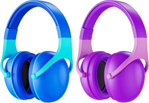 ProCase 2 Pack Noise Cancelling Headphones for Kids, Kids Ear Protection for Monster Jam Truck, Hearing Protection Noise Reduction Earmuffs for Sensory Autism Toddler Children -Purple & Indigo