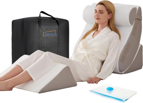 4PCS Wedge Pillow Set for After Surgery, Orthopedic Bed Wedge Pillow for Back Pain Relief, Sitting up in Bed,Recovery, Acid Reflux, Snoring, Body Pillow for Sleeping,Leg,Shoulder Support, White/Grey