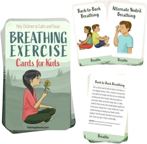 Breathing Exercise Cards for Kids, Deck for Classroom, Calm Down Corner Kit, Sensory Room, Social Emotional Yoga Games for Kids, Mindfulness Tools for Play Therapy, or Relaxation