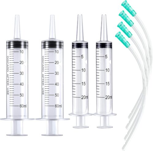 Large Plastic Syringe with Tube 60ml Syringe 20ml Syringe with 13inch Tubing for Scientific Labs, Measuring, Watering, Refilling, Filtration, Feeding Pets, Oil or Glue Applicator, 4pcs