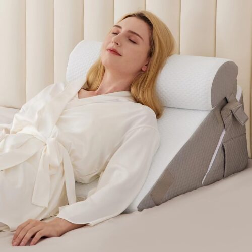 3PCS Wedge Pillow Set for After Surgery, Wedge Pillow Headboard, Bed Wedge Pillow for Back Pain Relief, Sleeping, Post Surgery, Back Support Pillow for Bed Sitting Up, Snoring, White/Grey