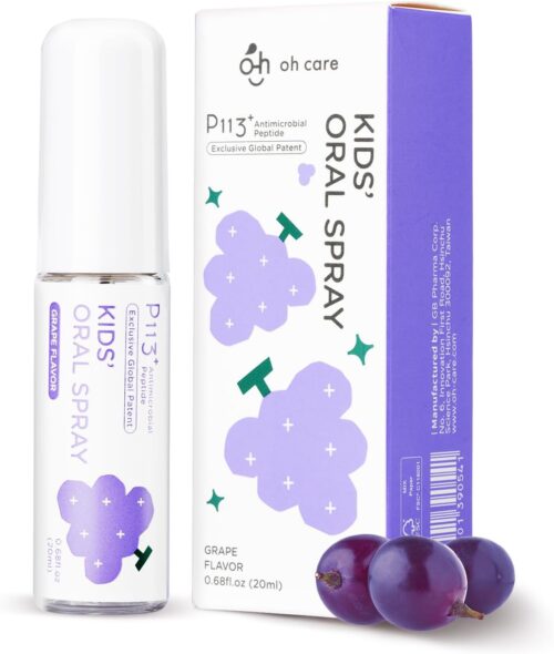 Mouth Spray for Kids, Toddler Toothpaste Helper, Fluoride Free Baby Toothpaste Cavity Protection, Oral Care with Natural P113+ Antibacterial Peptide – for Newborns to Age 6, Grape