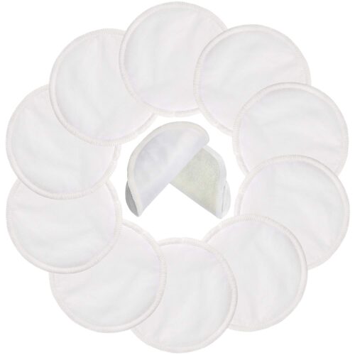 PINOWU Reusable Nursing Pads (10 Pack) for Breastfeeding Moms – 4.7 inch Washable Breastfeeding Nipple Pad for Maternity with Laundry Bag White