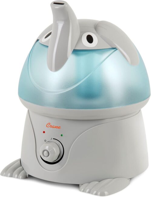 Crane Ultrasonic Elephant Humidifier, 1 Gallon Cool Mist Animal Humidifier for Nursery and Bedroom, Auto Shut-Off, Optional Filter
