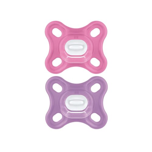MAM Comfort Baby Pacifier, 100% Lightweight Silicone, Sterilizer Case, Girl, 0-3 Months, 2 Count (Pack of 1)