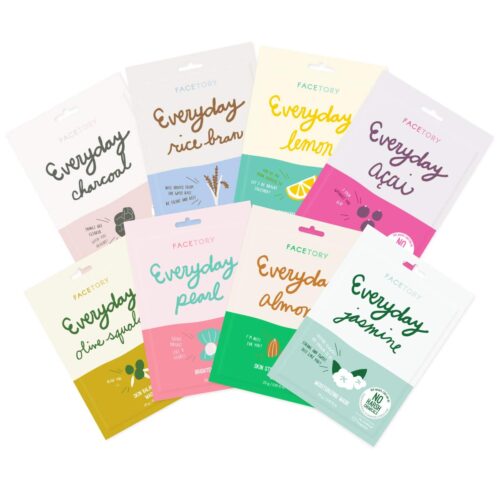 FACETORY K Beauty Face Mask Skin Care – EVERYDAY 8 COLLECTION Sheet Mask Set | Natural Premium Korean Face Mask For All Skin Types – No Sulfates No Parabens (8 pc)