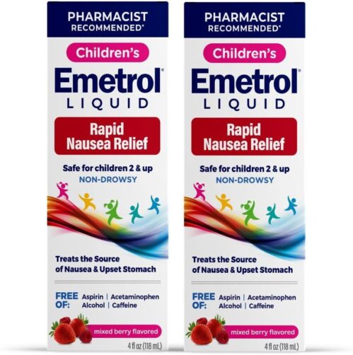 Emetrol Children’s Non-Drowsy Liquid Nausea Relief – Upset Stomach Medicine – Nausea Relief for Kids – Mixed Berry Flavor – 4fl oz, 2 Pack