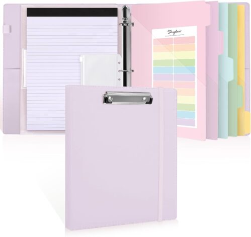 SKYDUE 3 Ring Binder with Clipboard,1 Inch Binder, 13.2″ × 10.2″ PU Clipboard Binder with Notepad & 5 Dividers with 5 Pockets, Labels, Clipboard Folder Great for School Office(Fit Letter Sized Paper)