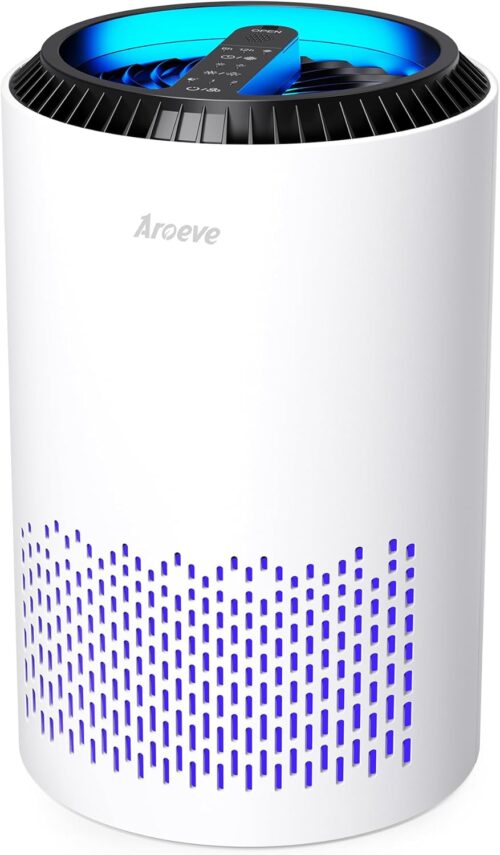 AROEVE Air Purifiers for Bedroom Home, Air Purifier For Smoke Pollen Dander Hair Smell Air Cleaner with Sleep Mode Speed Control For Bedroom Office, MK01- White(Available for California)