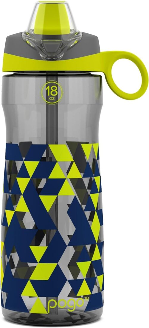 Pogo 18oz Kids Plastic Water Bottle with Straw Lid and Carry Handle, Reusable, BPA Free, Dishwasher Safe, Perfect for Travel, School, Outdoors, and Gym