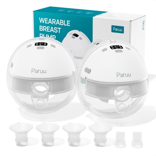 Paruu P16 Hands-Free Electirc Wearable Breast Pump, Strong Suction, Portable Breast Pump, Low Noise, 4 Modes & 12 Levels – 19/21/24mm Insert/Flange, 2 Pack (White)