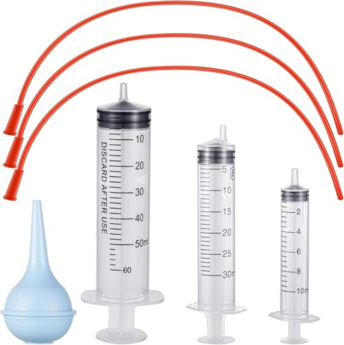 7 Pack Tube Feeding Kit for Puppies Puppy Feeding Tube Include 3 Pack 8 FR Red Give Food Pipes 3 Pack 10 ml 30 ml 60 ml Syringes Bulb Syringe for Lamb Goat Small Dog Whelping Kitten Measuring Watering