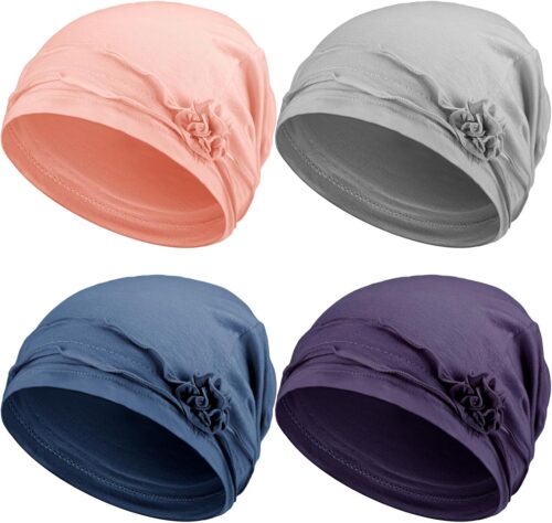 Geyoga 4 Pcs Women Slouchy Beanie Flower Chemo Hats Turban Headwear for Cancer Caps Soft Headcovers Head wrap