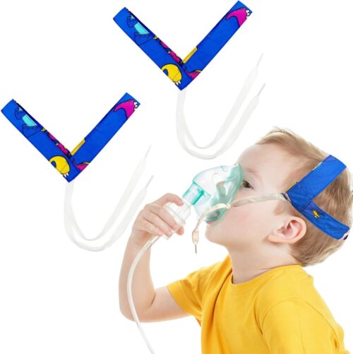 2PCS No-Slip Nebulizer Mask Head Strap for Cool Mist Inhaler Secure Mask Strap Mask Holder for Cool Mist Inhaler Compressor System Comfortable Adjustable Head Straps for Children (Blue)