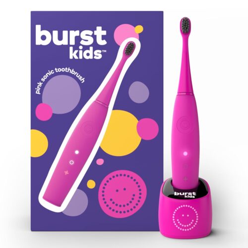 Burst Kids & Toddlers Electric Toothbrush (Pink) | Soft Bristles | Two Minute Timer | Rechargeable Battery | Easy-Grip Silicone Handle | 2 Modes for Healthy Smiles | Ages 3+