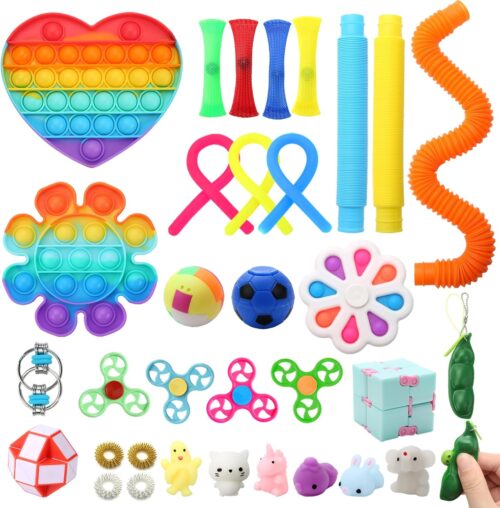 Fidget Simple Fidget Pack, 35pcs Fidget Toys Set with Popping Fidget Sensory Toys for Kids and Adults Simple Fidget Stress Relief Kit Gift for Party Classroom Christmas Stocking