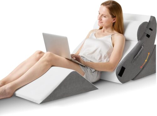 HABUTWAY 4Pcs Orthopedic Wedge Pillow, Bed Wedge Pillow for Sleeping, Post Surgery Foam Wedge Pillow for Back Pain Relief, Triangle Adjustable Support Pillow with Machine Washable Cover, White&Grey
