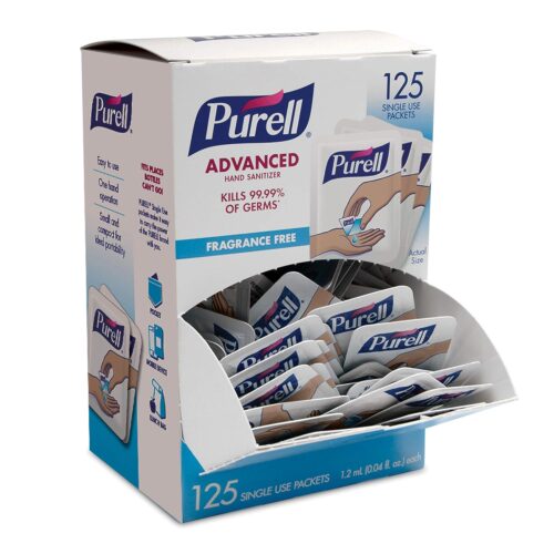 PURELL SINGLES Advanced Hand Sanitizer Gel, Fragrance Free, 125 Count Single-Use Travel-Size Packets – 9620-12-125EC (Pack of 1)