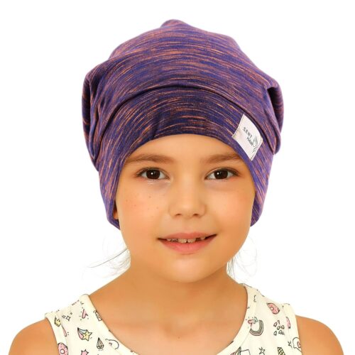 Kids Satin Lined Bonnet Silk Slouchy Beanie for Natural Hair Adjustable Sleep Bonnet Slap Cap for Kids,Child,Toddler,Teens(4-10 Years Old,Purple)