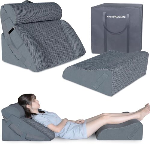 KingPavonini 4PCS Bed Wedge Pillow Post Surgery, Orthopaedic Sleeping Wedge Pillow Set for Neck, Back and Leg Pain Relief, Acid Reflux, GERD, Wedge Pillow for Sleep Apnea with Travel Bag