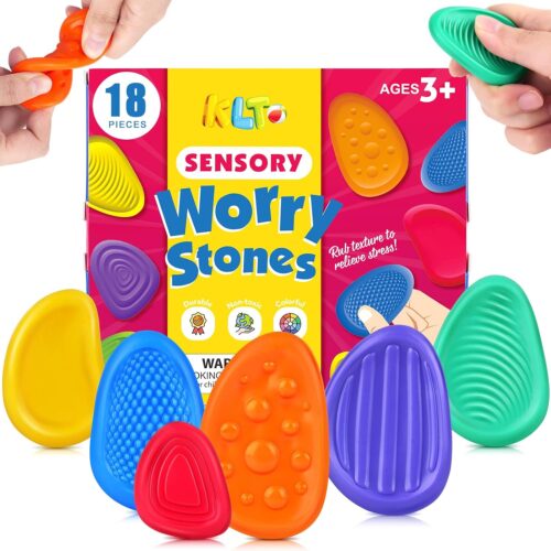Fidget Toys Sensory Stone for Kids: 18 Pack Textured Soft Worry Stone for Autism Kids Calming – Fidget Stress Toys for Students Anxiety Relief – Small Prizes Fidget Toys(Patented Design)