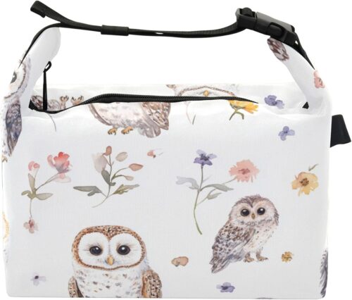Cartoon Cute Owls White Girls Insulated Lunch Box Thermal Teenagers Food Bag for Hospital Medical Staff