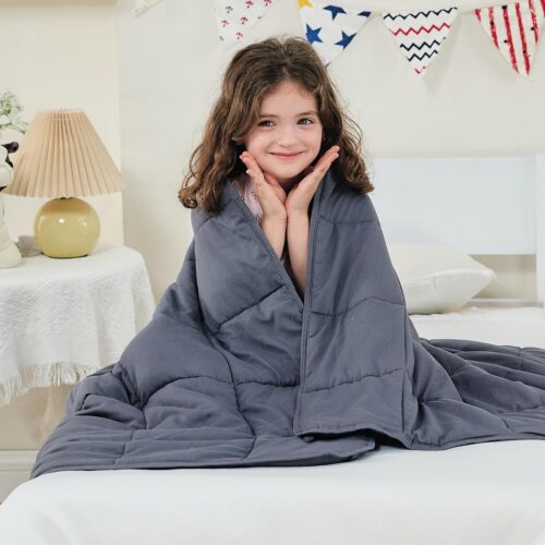 yescool Weighted Blanket (7 lbs, 41″ x 60″, Grey) Cooling Heavy Blanket for Sleeping Perfect for 60-90 lbs, Throw Size Breathable Blanket with Premium Glass Bead, Machine Washable
